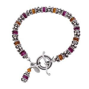 Estate Belle Sterling Silver 925 Pink & Orange Crystal Bead Bracelet 7.5"